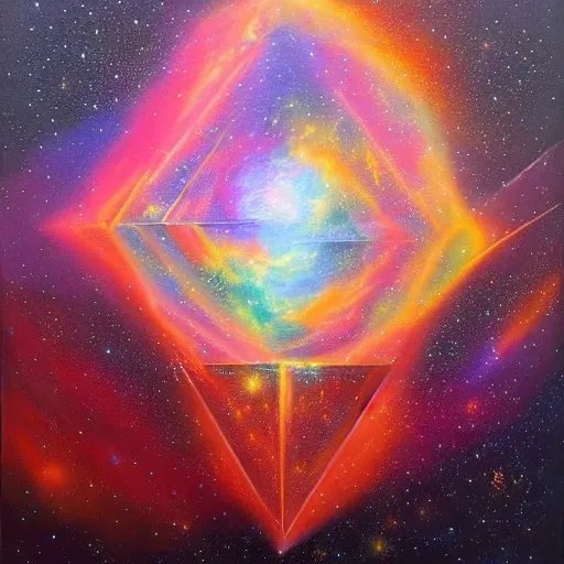 Prompt: geometry will draw the soul toward the truth and create the spirit of philosophy, galactic nebula, surrealist oil painting