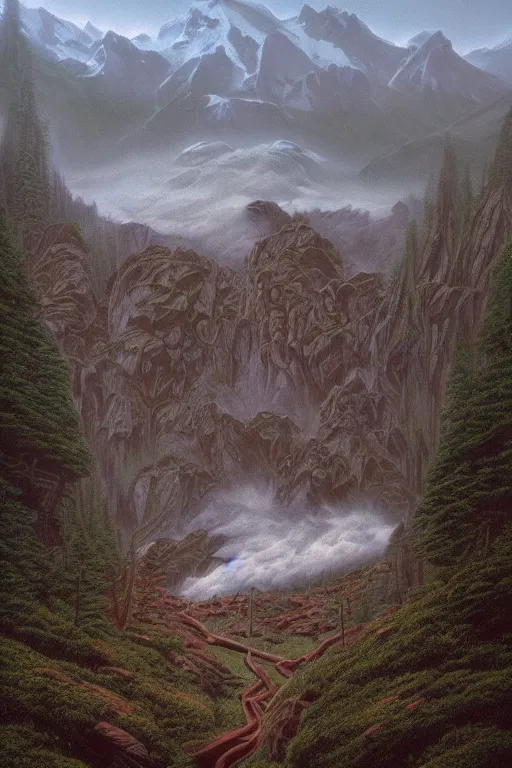 Prompt: Twin Peaks artwork by Michael Whelan Matte painting, trending on artstation and unreal engine