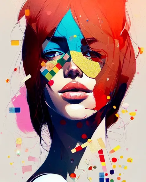 Image similar to a ultradetailed beautiful panting of a stylish woman with colorful bandaids, by conrad roset, greg rutkowski and makoto shinkai, trending on artstation