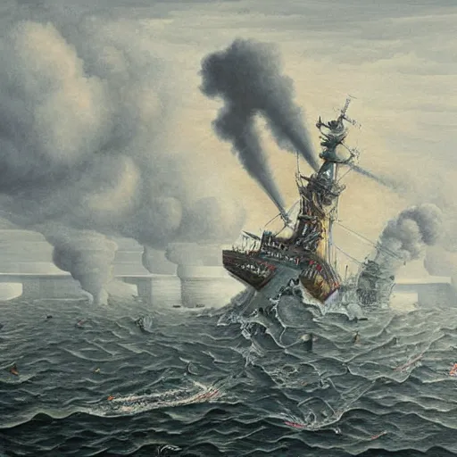 Image similar to hyper detailed painting of a ship being sunk by a giant lung