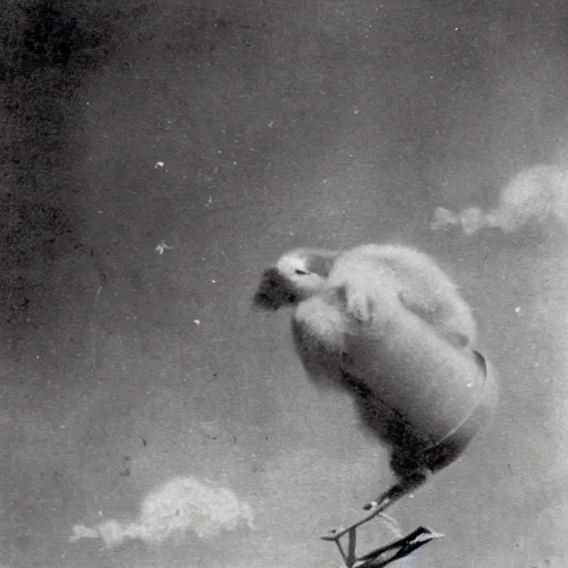 Prompt: 1800s photo of a monkey riding a missile through the sky