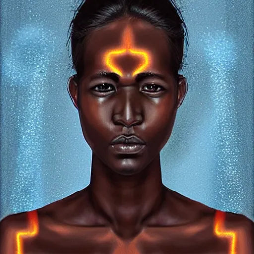 Image similar to “sango God of thunder plaited hair lightning facial details proportionate dark skinned symmetrical digital art oil painting”