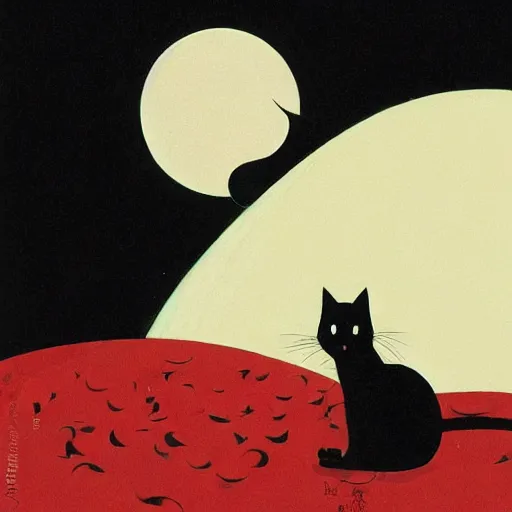 Prompt: black cat, crescent moon, night time, symbolic, super detailed, by hiroshi yoshida, by tatsuro kiuchi, by ilya kuvshinov