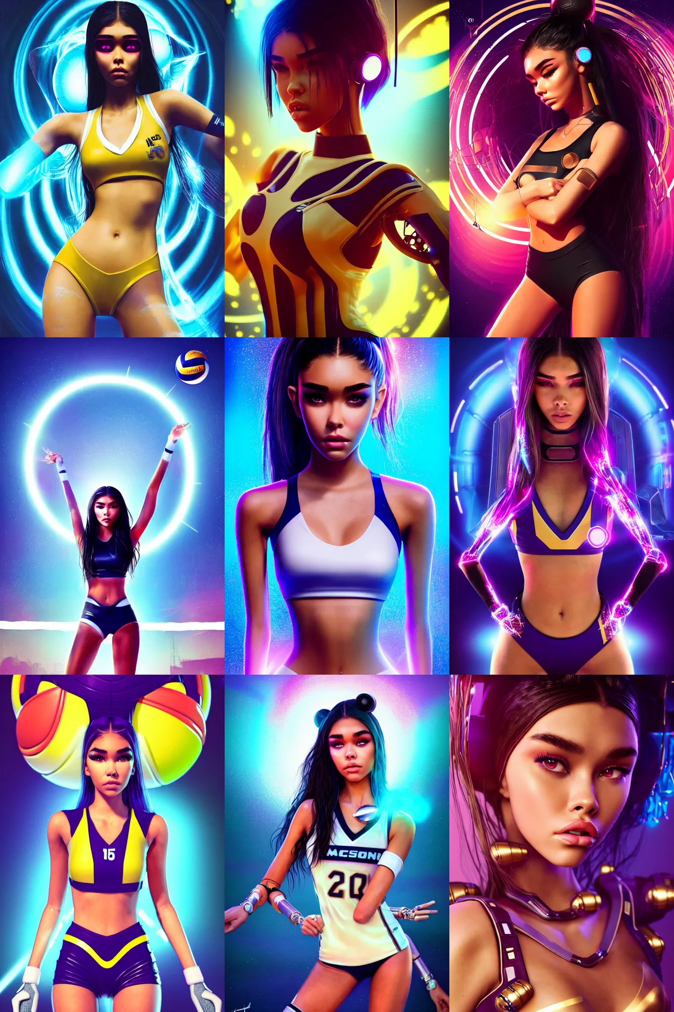 Prompt: madison beer as an edm volleyball cyborg | soft creamy polished decadent alluring racy ornate masterpiece | weta disney pixar movie still portrait photo | hi - fructose, sci fi, fantasy, golden ratio, film, 8 k, highly detailed, artstation, realism | beeple, artgerm, mucha, wlop, loish |