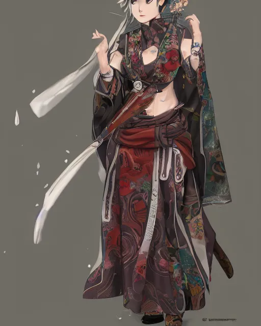 Prompt: A full-body anime portrait of Ssunbiki as a beautiful woman wearing a kimono from Skyrim, by Stanley Artgerm Lau, WLOP, Rossdraws, James Jean, Andrei Riabovitchevy, Marc Simonetti, and Sakimichan, trending on artstation