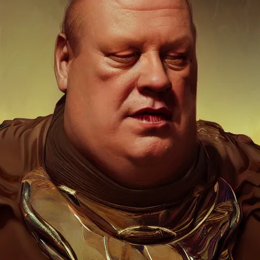 Image similar to svika pick as vladimir harkonnen, dune, portrait, intricate, elegant, highly detailed, digital painting, artstation, concept art, wallpaper, smooth, sharp focus, illustration, art by h. r. giger and artgerm and greg rutkowski and alphonse mucha