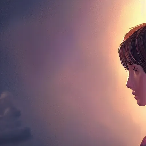 Image similar to max caulfield looking at beautiful sky at night, intricate, youth, digital painting, artstation, life is strange, edouard caplain, ue 5, highly detailed, 8 k