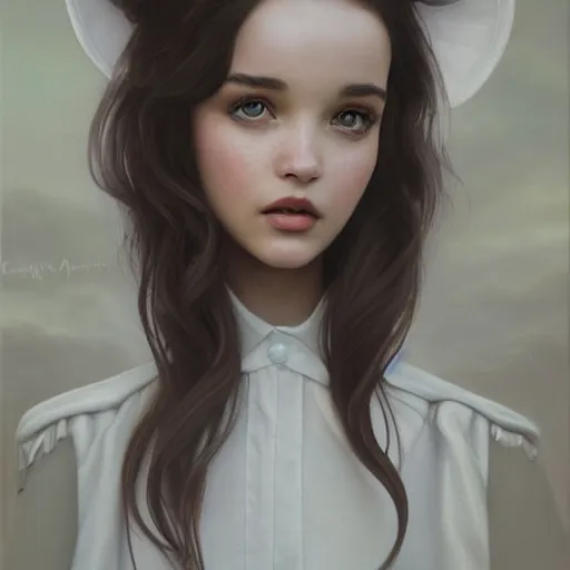 Image similar to tom bagshaw portrait, very beautiful mix of dove cameron and madison beer and bella poarch in a sailor suit flirting smile, randomly lustrous dyed hair, professionally retouched, focus eyes, ultra realistic soft painting, insanely detailed linework, symmetrical accurate intricate features, behance artstation, 8 k, - signature