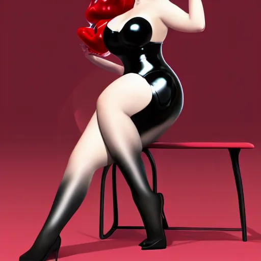 Prompt: a curvy feminine pale goth cutie in a red-black shiny nylon tight tube-top dress and black latex stockings, cgsociety, photorealistic, sublime-comfy-elegant ambience, 16k, smooth, sharp focus, trending on ArtStation, volumetric lighting, fully clothed, worksafe