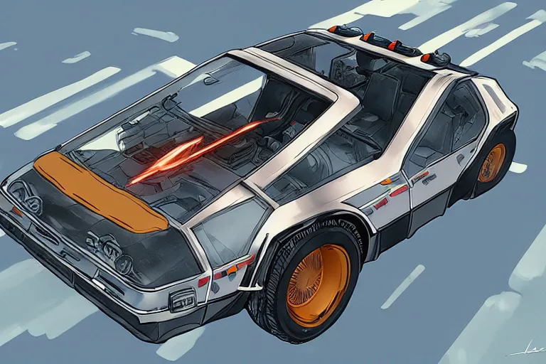 Image similar to vehicle concept design delorean rocket league tank mad max global illumination ray tracing hdr chromed reflexion, gta 5 comics, makoto shinkai and lois van baarle, ilya kuvshinov, ossdraws, borderlands, feng zhu, loish, laurie greasley, victo ngai, andreas rocha, john harris fast and furious