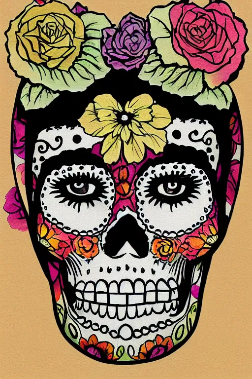 Image similar to Illustration of a sugar skull day of the dead girl, art by tadao ando