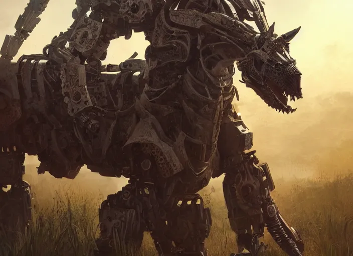 Prompt: full body concept art illustration painting of a robot animal with intricate armor, ultra detailed, digital art, octane render, dystopian, zero dawn, 4k