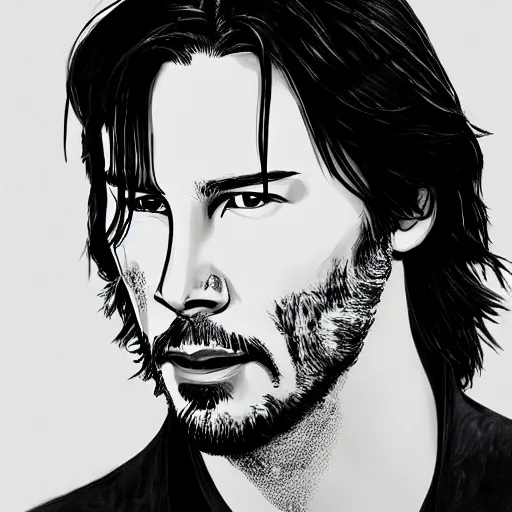 Image similar to young Keanu Reeves illustrated by bijou karman, detailed, 4k