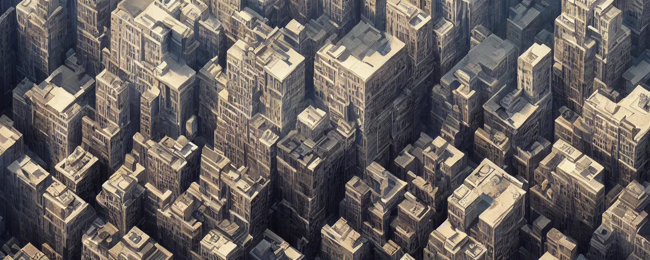 Image similar to new york city blocks. aerial. architecture. cinematic lighting. trending on artstation. cgsociety. art by greg rutkowski and william o'connor