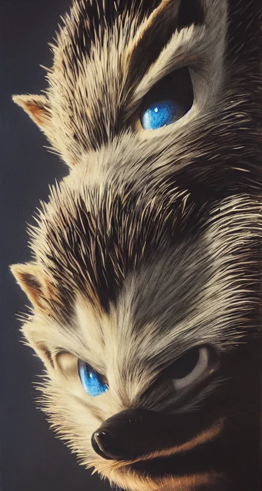 Image similar to portrait of sonic the hedgehog, chiaroscuro, elegant highly detailed oil painting 4 k, archival scan