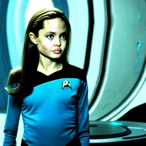Image similar to young Angelina Jolie is the captain of the starship Enterprise in the new Star Trek movie