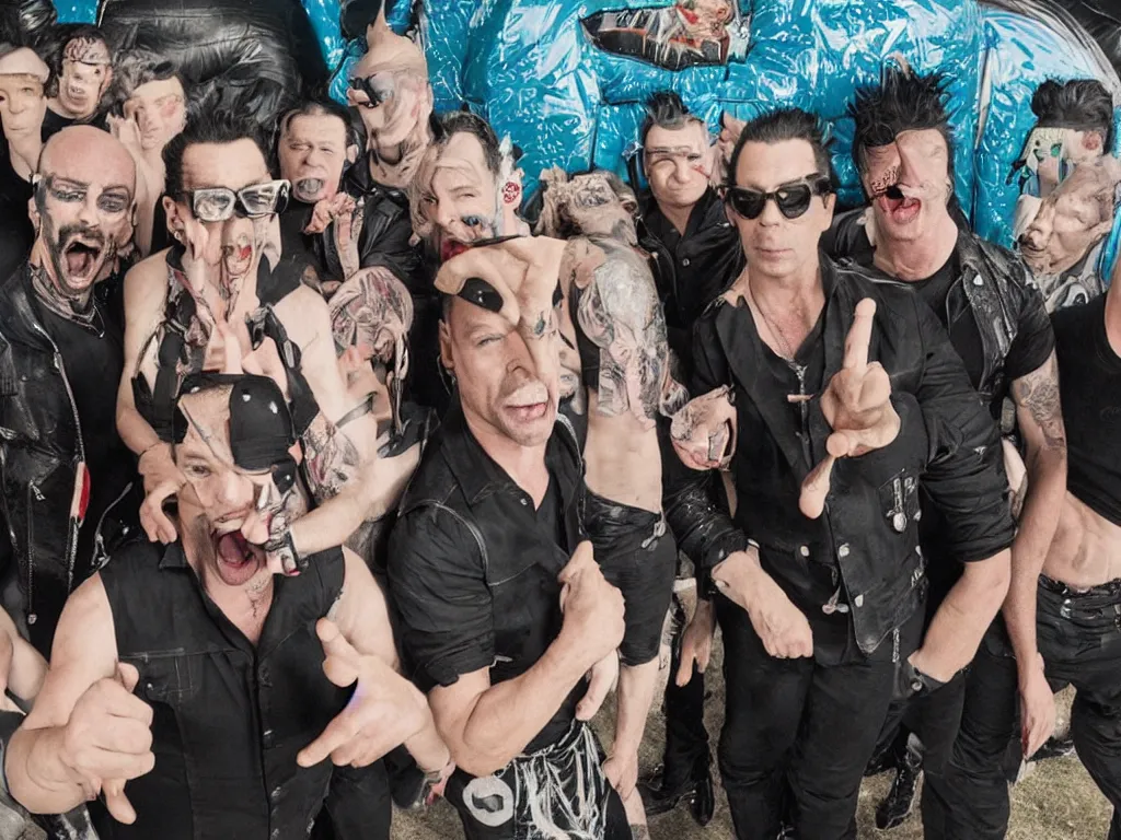 Image similar to rammstein band perform a gig inside a bouncy castle in a park