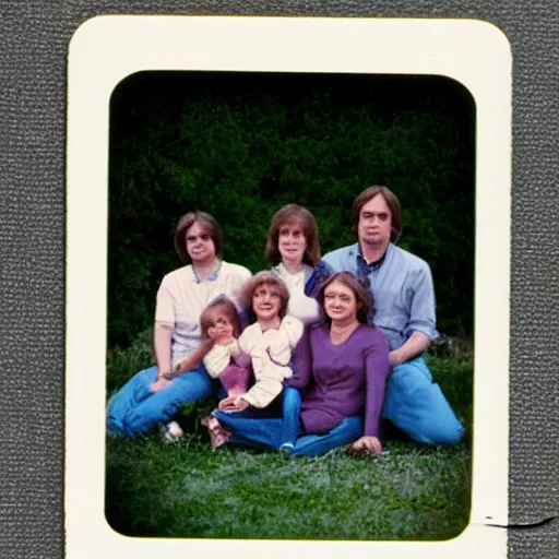 Image similar to awkward 1 9 8 0 s family photo, photorealistic, polaroid