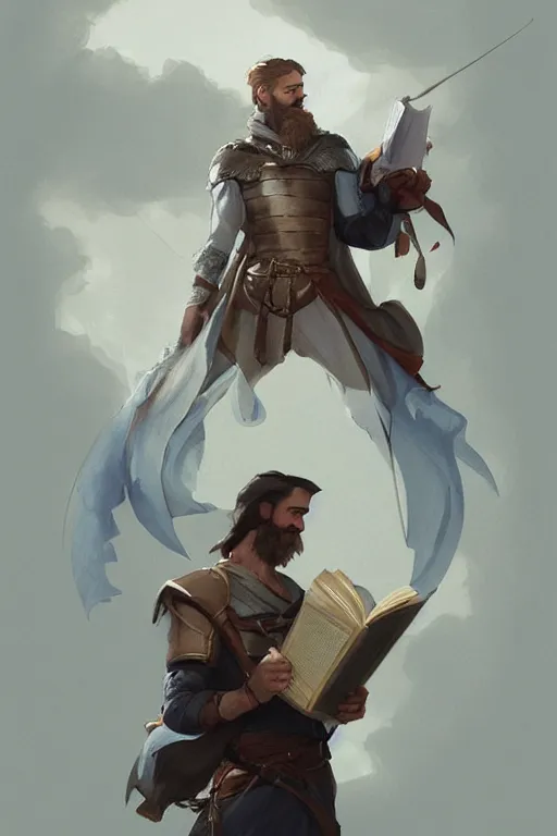 Prompt: concept art of fitzchivalry reading the book les antiseches du bonheur of jonathan lehmann, nighteyes is looking warmly over his shoulders, by aenaluck, artgerm and roberto ferri and greg rutkowski, blue and white tones, digital painting, artstation, concept art, smooth, sharp foccus ilustration hq