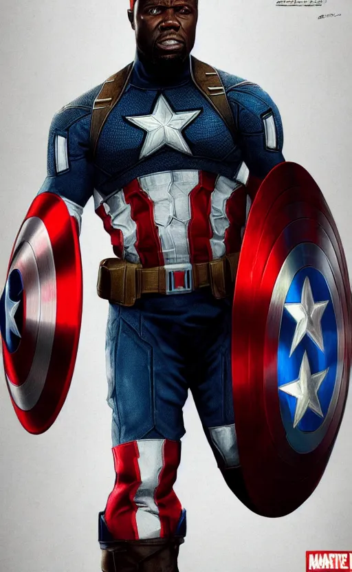 Image similar to kevin hart as captain america, dynamic lighting, photorealistic fantasy concept art, trending on art station, stunning visuals, creative, cinematic, ultra detailed