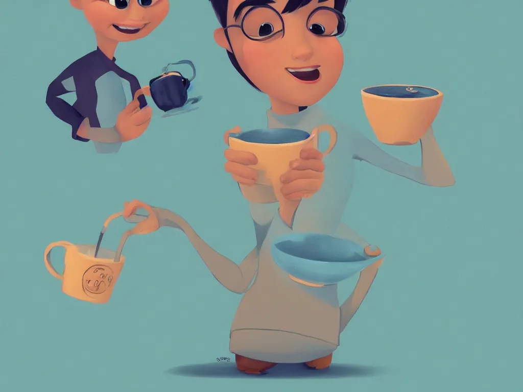 Prompt: the best way to drink your coffee, by pixar, serene illustration, fresh colors, trending on artstation