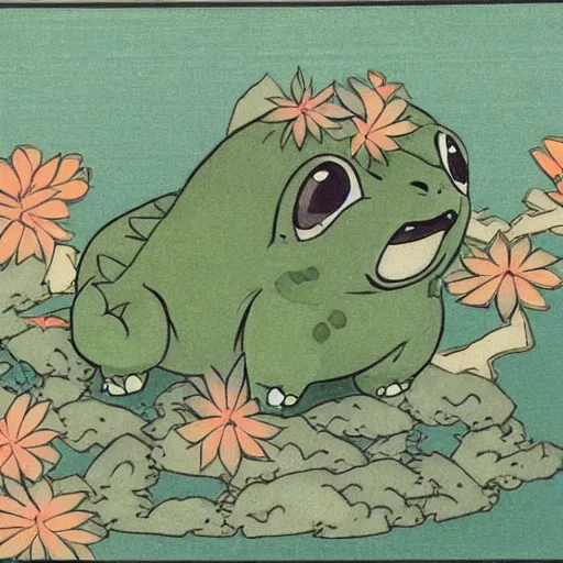 Prompt: Bulbasaur in ancient Japan, painting, old Japanese style