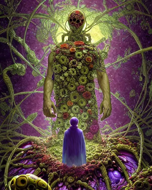 Image similar to the platonic ideal of flowers, rotting, insects and praying of cletus kasady carnage thanos dementor doctor manhattan chtulu mandelbulb mandala ponyo bioshock davinci heavy rain, d & d, fantasy, ego death, decay, dmt, psilocybin, art by greg rutkowski and steve mccurry and giuseppe arcimboldo