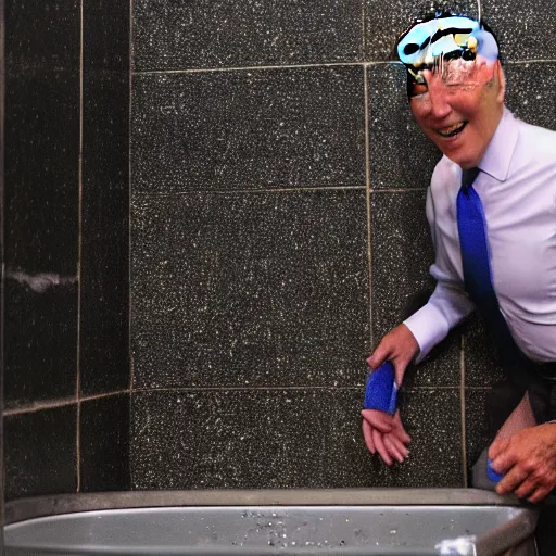 Prompt: joe biden falling off a urinal