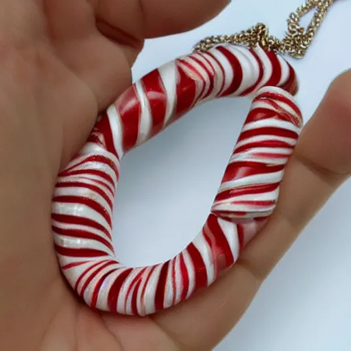 Image similar to candy cane necklace, photorealistic, beautiful, recursive