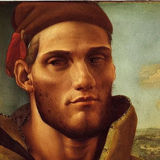 Image similar to A 14th century italian renaissance oil painting of Jerma985, portrait of Jerma985, grainy, realistic, very realistic, hyperrealistic, highly detailed, very detailed, extremely detailed, very neat, very epic, very cool, detailed, trending on artstation