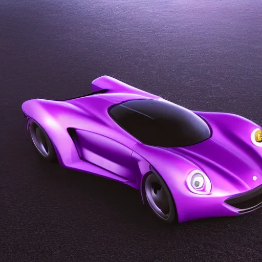 Image similar to A car driving a fast car in the rain, futuristic, cyberpunk, purple