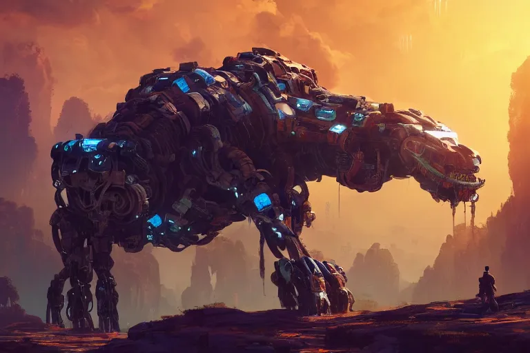 Image similar to snapmaw machine mecanical creature robot of horizon forbidden west horizon zero dawn bioluminiscence global illumination ray tracing hdr fanart arstation by ian pesty and alena aenami artworks in 4 k