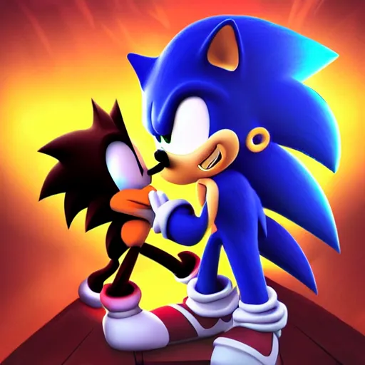 Prompt: Sonic the Hedgehog kissing Shadow the Hedgehog, romantic, digital art, artstation, beautiful