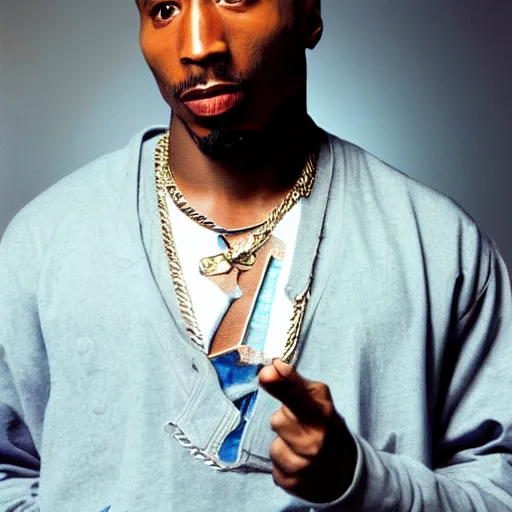 Prompt: a medium shot photo of tupac shakur extremely happy to have a pistol in his hand,8k, DSLR, highly detailed skin, highly detailed hands