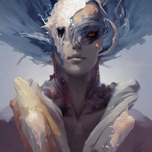 Prompt: god covered in bleach, with rhinestone eyes, covered in paralytic dreams, future pixels, illustration trending on artstation, anime. by peter mohrbacher and artgerm and greg rutkowski and studio trigger and ilya kuvshinov. high quality, stunning, intricate detailed character. 8 k
