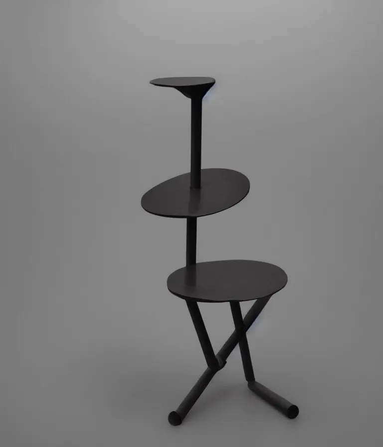 Prompt: a singular single one - piece studio packshot of an upside - down stool readymade object on a pedestal in an empty museum room, contemporary sculpture, steel, ceramic, glass