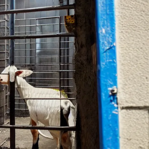 Image similar to bottle of milk in front of a jailcell with a calf inside