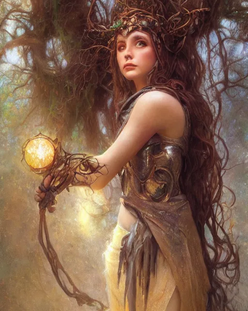 Image similar to dryad, stern like athena, a singer, portrait, studio lighting by jessica rossier and brian froud and gaston bussiere