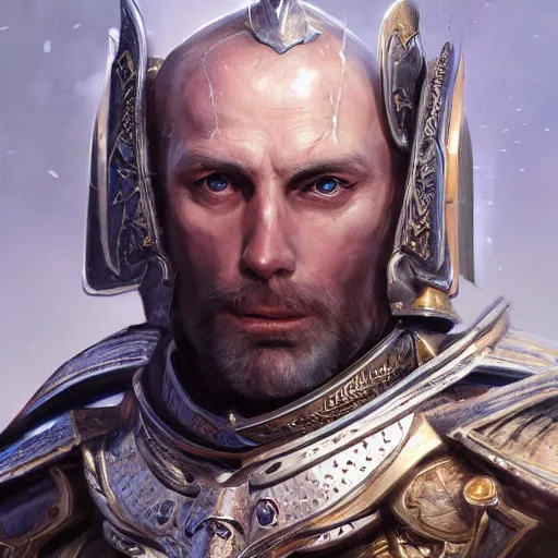 Image similar to close up portrait of emperor karl franz in renaissance armor, by cedric peyravernay and feng zhu, highly detailed, excellent composition, cinematic concept art, dramatic lighting, trending on artstation