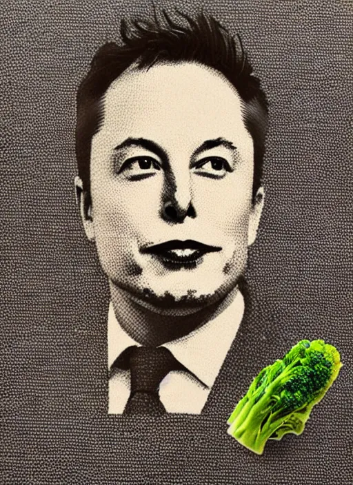 Image similar to portrait of elon musk carved on broccoli