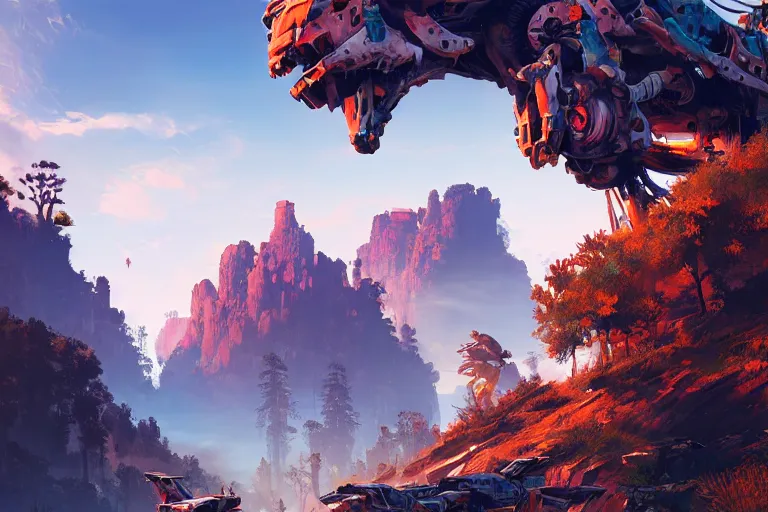 Image similar to tideripper machine mecanical creature robot of horizon forbidden west horizon zero dawn radiating a glowing aura global illumination ray tracing hdr fanart arstation by ian pesty and alena aenami artworks in 4 k