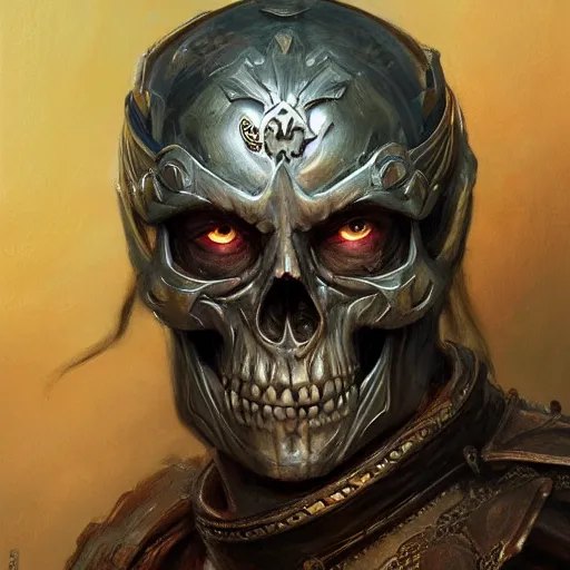 Image similar to realistic d & d fantasy character wearing a skull mask, closeup portrait art by donato giancola and greg rutkowski, vintage retro, realistic face, digital art, trending on artstation, symmetry!!