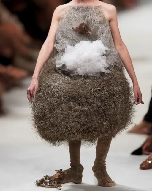 Image similar to a tiny dirty rat is the protagonist of the latest haute - couture milan fashion show