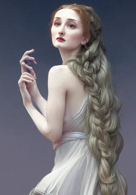 Prompt: sansa witch long nose, intricate, elegant, highly detailed, digital painting, artstation, concept art, smooth, sharp focus, illustration, art by artgerm and greg rutkowski and alphonse mucha and william - adolphe bouguereau