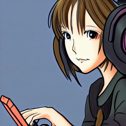 prompthunt: anime drawing of a gamer girl playing a game on her computer,  portrait shot of her face lit up by the monitor, dark atmosphere