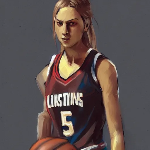 Image similar to painting of an woman basketball player, greg rutkowski, cg worker artstation