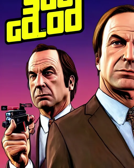 Image similar to Saul Goodman in GTA V, Cover art by Stephen Bliss, boxart, loading screen,