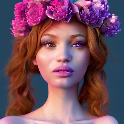 Image similar to a beautiful 3d render illustration of a flower princess, featured on artstation, blender, zbrush