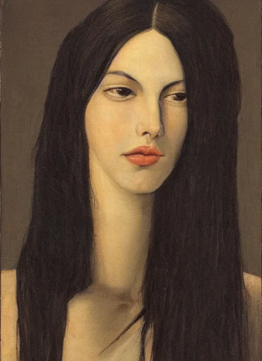 Image similar to a portrait of a woman considered the most beautiful woman in the world. She has a well-proportioned figure. She is very tall and slender with long black hair that extends past her waist with locks of hair that frame her face down to her chin and shows off her high forehead, dark brown eyes with long, voluminous eyelashes and pale skin. She has a narrow waist and very large chest, pink hearts in the background , romantic themed, beautiful face, intricate, highly detailed, digital painting, artstation, concept art, smooth, sharp focus, illustration, art by Noriyoshi Ohrai