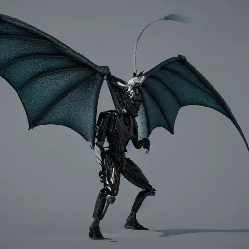 Prompt: a winged humanoid dragon holding a lightsaber, octane render, photorealistic, 3D